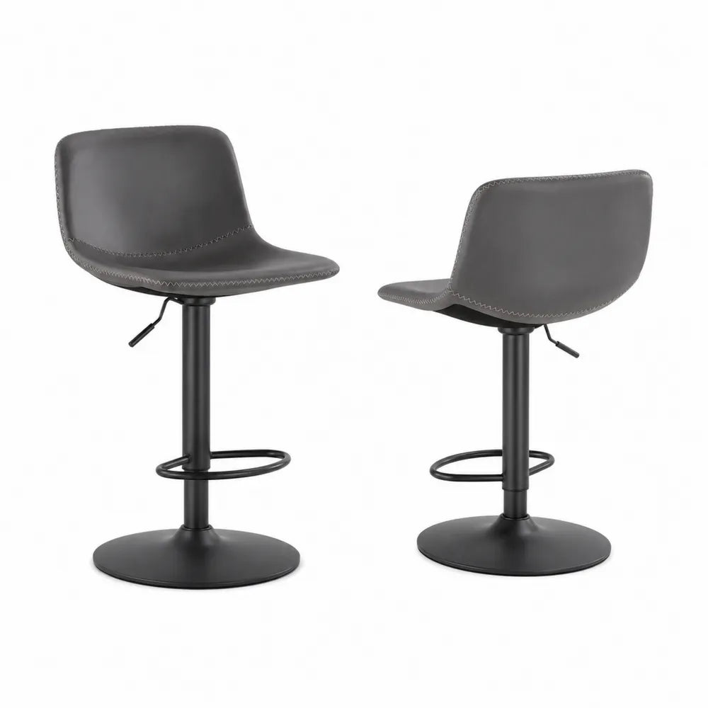 2er Set Barhocker höhenverstellbar drehbar PU-Leder Grau