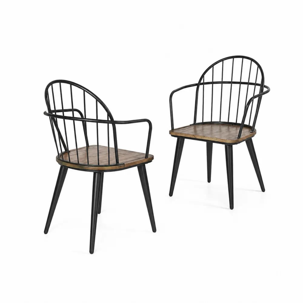 Set aus 2 Esszimmerstühlen, Schwarz, Stahl und Akazienholz, 85 cm