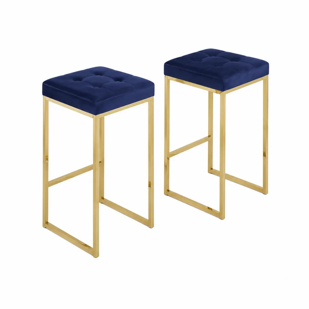 2er Set Barhocker Samt Blau Stahl 65cm