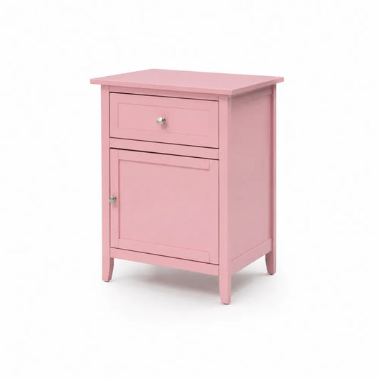 Rosa Holz-Nachttisch mit Schublade und Schrank