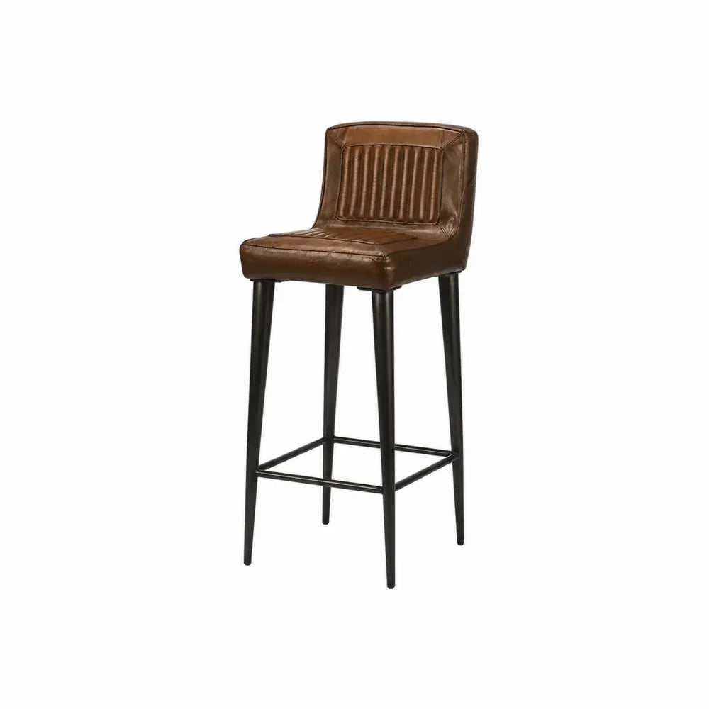 Hocker aus Leder Braun mit Stahlgestell