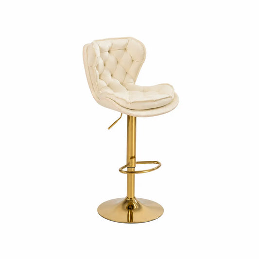 Barhocker Leder Cremefarben Gold mit Rückenlehne