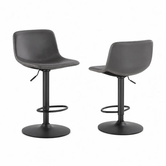 2er Set Barhocker höhenverstellbar drehbar PU-Leder Grau