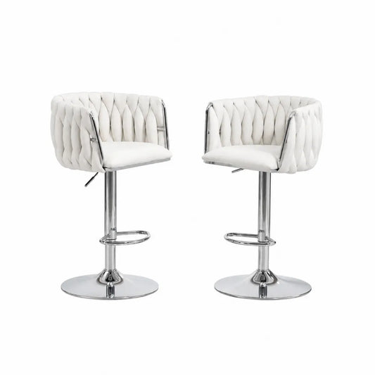 2er Set Barhocker aus Kunstleder Weiß mit Stahlbasis